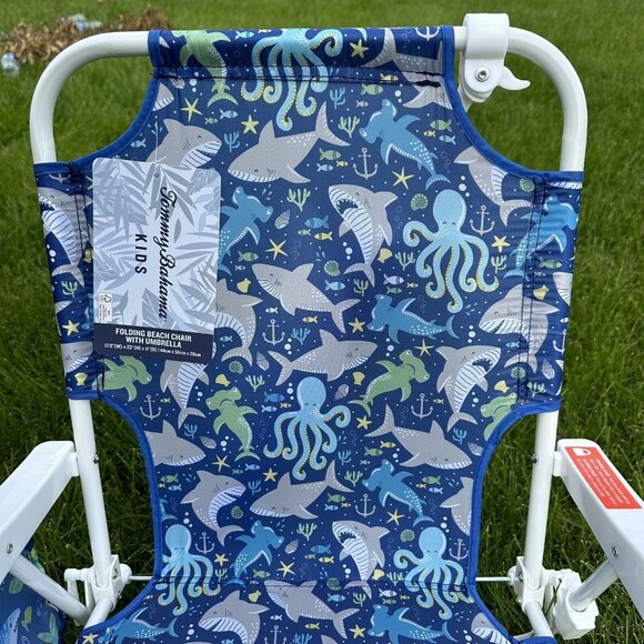 TOMMY BAHAMA Beach Chair 3-6 Years Sea Life Blue Foldable Umbrella Cup Holder - Picture 5 of 9